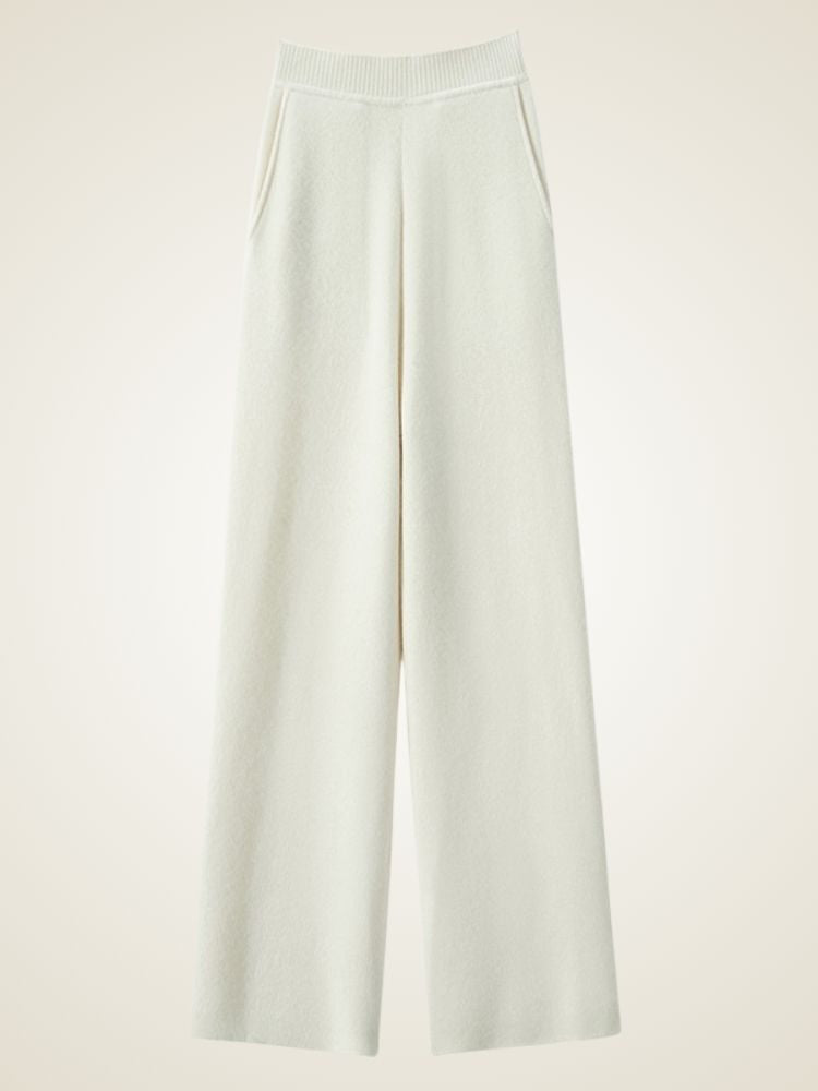 LanlyCashmere Women’s Cashmere Straight Leg Pants – High Waisted Knit Trousers