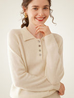 LanlyCashmere Women’s Collared Cashmere Sweater – Button Knit Pullover