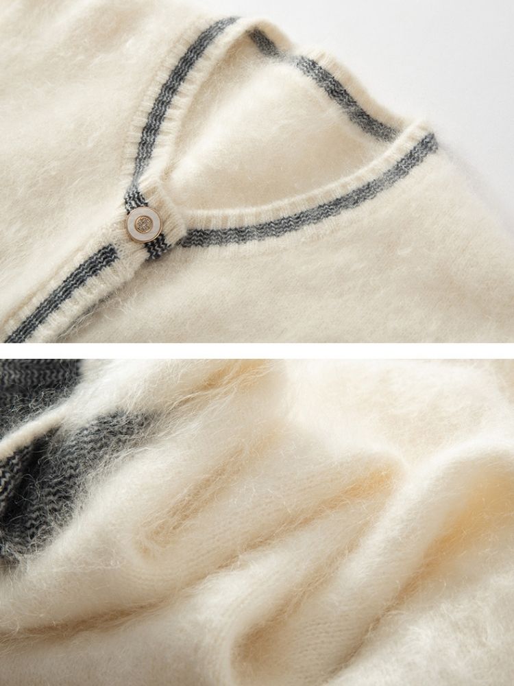 LanlyCashmere Women’s Contrast Trim Cashmere Cardigan – Soft Knit Button Sweater