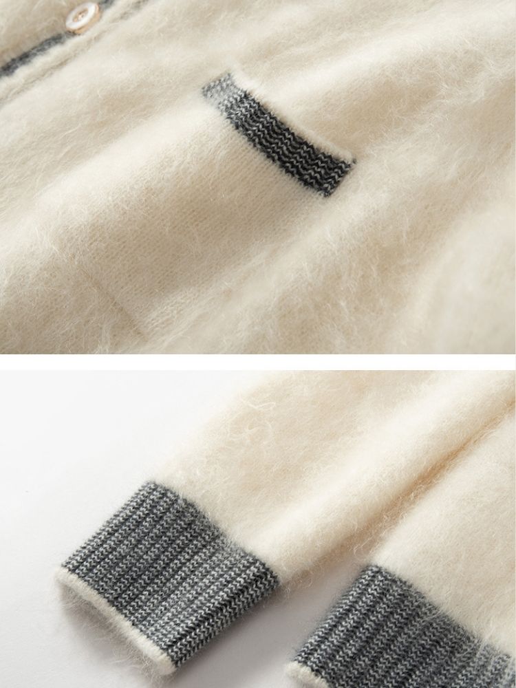LanlyCashmere Women’s Contrast Trim Cashmere Cardigan – Soft Knit Button Sweater