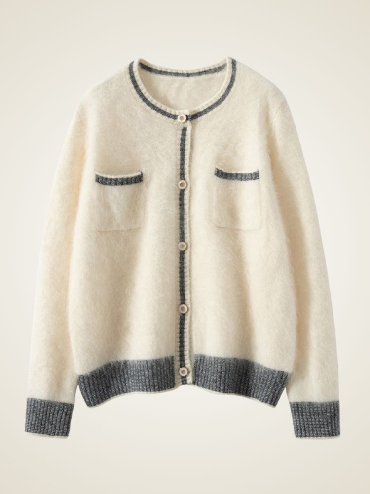 LanlyCashmere Women’s Contrast Trim Cashmere Cardigan – Soft Knit Button Sweater