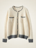 LanlyCashmere Women’s Contrast Trim Cashmere Cardigan – Soft Knit Button Sweater