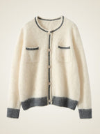 LanlyCashmere Women’s Contrast Trim Cashmere Cardigan – Soft Knit Button Sweater