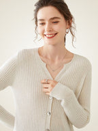 LanlyCashmere Women’s Ribbed Cashmere Cardigan – Slim Fit Button Knit Sweater