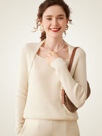 LanlyCashmere Women’s Ribbed Shawl Neck Cashmere Sweater – Slim Fit Knit Pullover