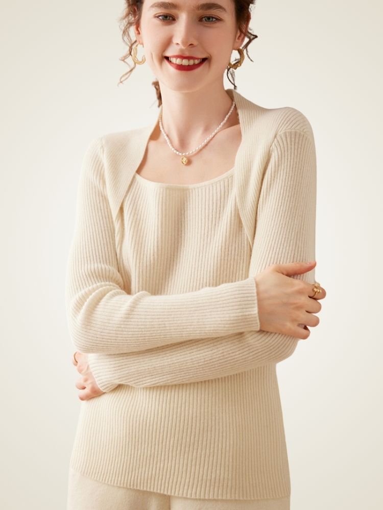 LanlyCashmere Women’s Ribbed Shawl Neck Cashmere Sweater – Slim Fit Knit Pullover