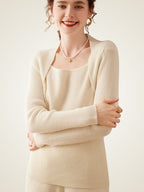 LanlyCashmere Women’s Ribbed Shawl Neck Cashmere Sweater – Slim Fit Knit Pullover