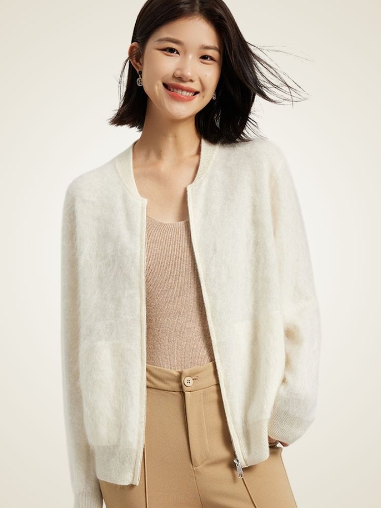 LanlyCashmere Women’s Zip-Up Cashmere Cardigan – Fluffy Soft Knit Jacket