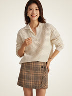Lanly Cashmere Open-Knit Polo Sweater - Mongolia Cashmere Pullover