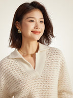 Lanly Cashmere Open-Knit Polo Sweater - Mongolia Cashmere Pullover