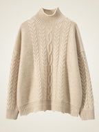 Lanlycashmere Cable Knit Cashmere Turtleneck Sweater – Textured Winter Pullover