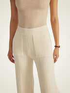 Lanlycashmere Cashmere Split Hem Pants – High Waisted Wide Leg Knit Trousers