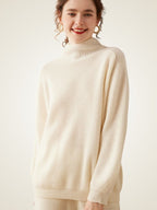 Lanlycashmere Soft Ribbed Turtleneck Cashmere Jumper - Lantern Sleeve Knitwear