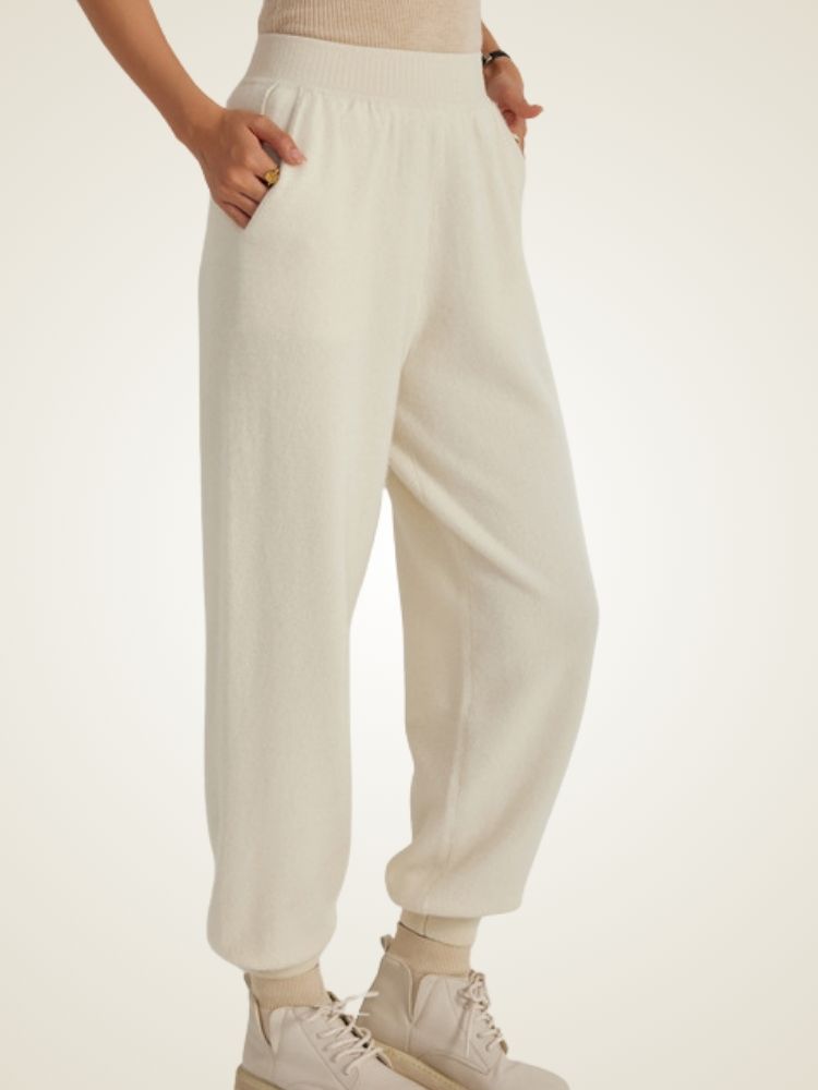 Lanlycashmere Women’s Cashmere Jogger Pants – Elastic Waist Cozy Knit Sweatpants