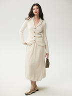 LANLY - Women's Cashmere Maxi Skirt Silk Cashmere Blend High Waisted A-Line Flare Skirt