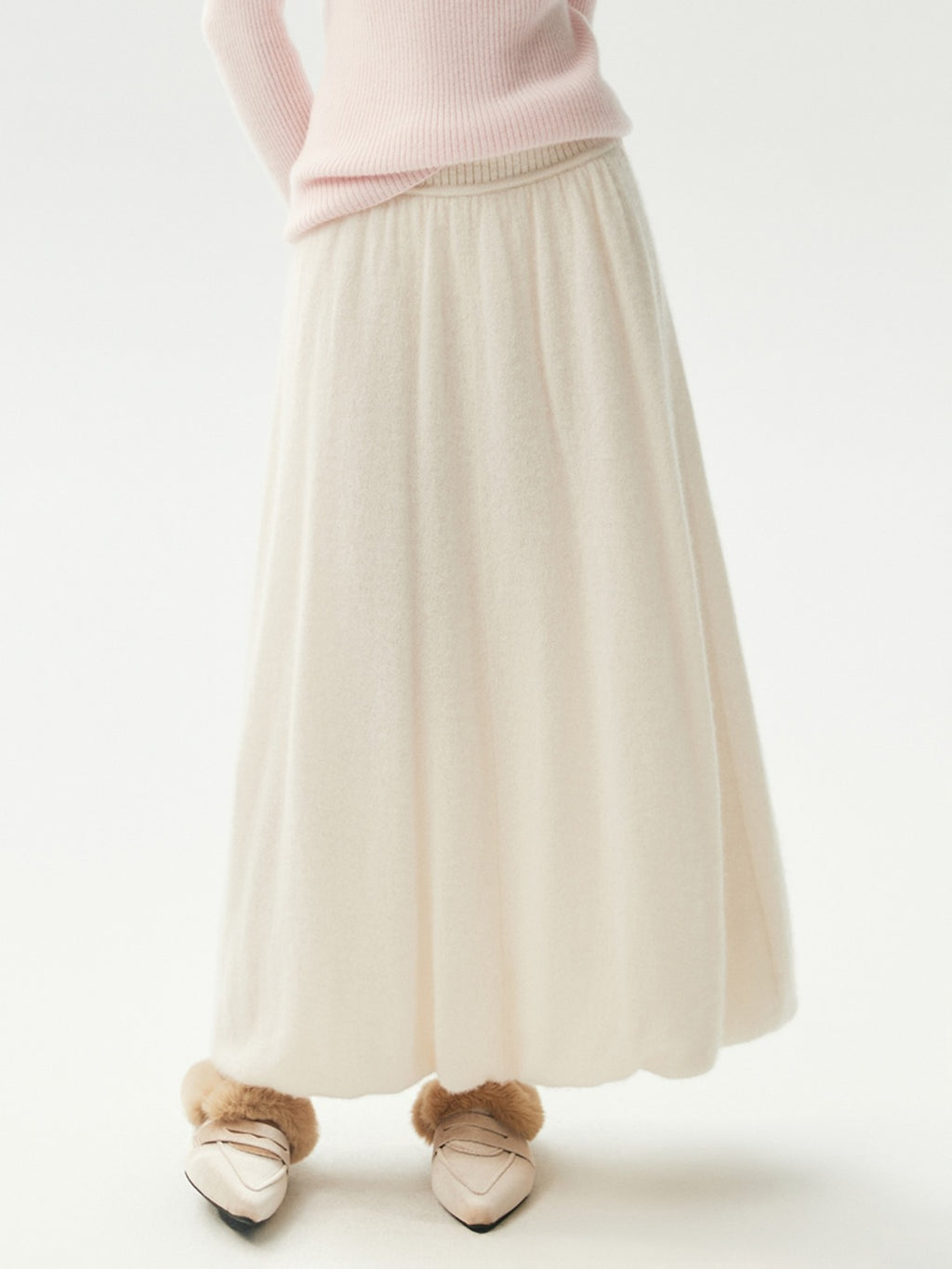 LANLY - Women's Cashmere Maxi Skirt Silk Cashmere Blend High Waisted A-Line Flare Skirt