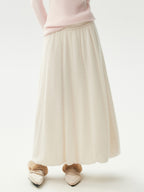 LANLY - Women's Cashmere Maxi Skirt Silk Cashmere Blend High Waisted A-Line Flare Skirt