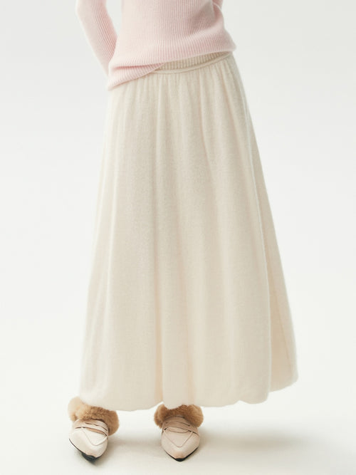 LANLY - Women's Cashmere Maxi Skirt Silk Cashmere Blend High Waisted A-Line Flare Skirt