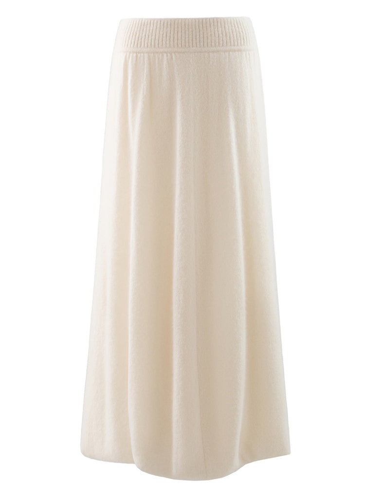 LANLY - Women's Cashmere Maxi Skirt Silk Cashmere Blend High Waisted A-Line Flare Skirt