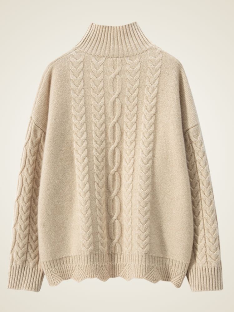 Lanlycashmere Zopfstrick-Kaschmirpullover mit Rollkragen – Strukturierter Winterpullover