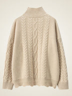 Lanlycashmere Zopfstrick-Kaschmirpullover mit Rollkragen – Strukturierter Winterpullover
