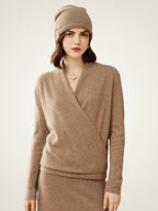 LanlyCashmere Damen Wickelpullover aus Kaschmir – Weicher Strickpullover mit V-Ausschnitt, leicht