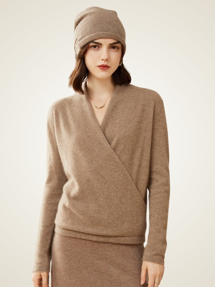 LanlyCashmere Damen Wickelpullover aus Kaschmir – Weicher Strickpullover mit V-Ausschnitt, leicht