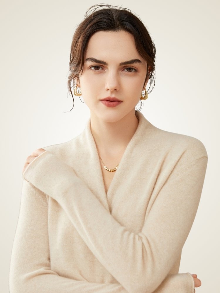 LanlyCashmere Damen Wickelpullover aus Kaschmir – Weicher Strickpullover mit V-Ausschnitt, leicht