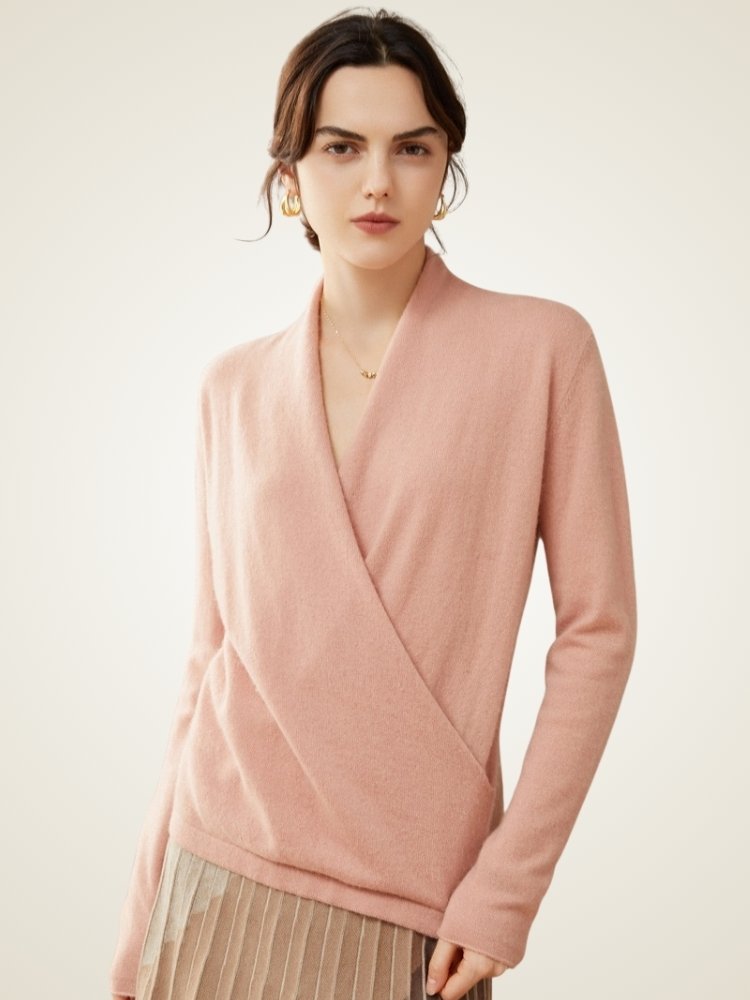 LanlyCashmere Damen Wickelpullover aus Kaschmir – Weicher Strickpullover mit V-Ausschnitt, leicht