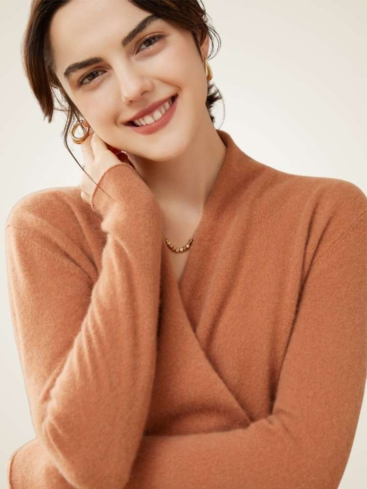 LanlyCashmere Women's Wrap Cashmere Sweater – Soft V Neck Lightweight Knit Pullover