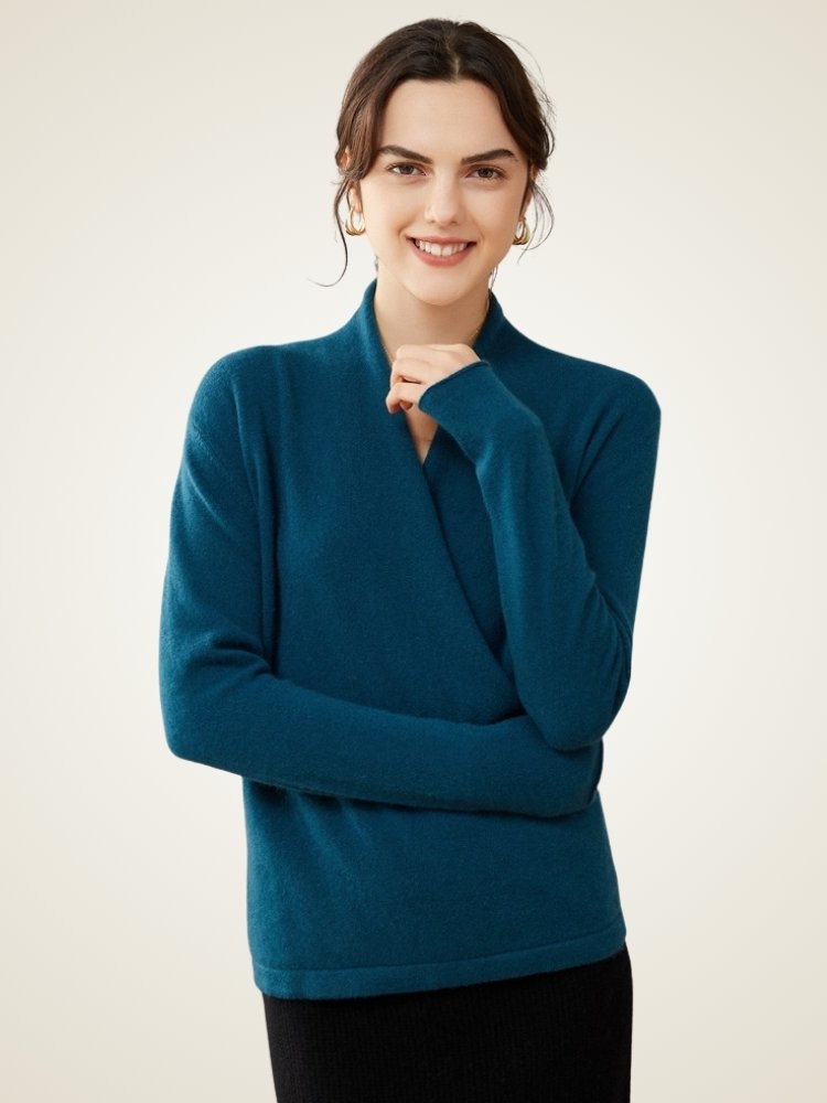 LanlyCashmere Damen Wickelpullover aus Kaschmir – Weicher Strickpullover mit V-Ausschnitt, leicht
