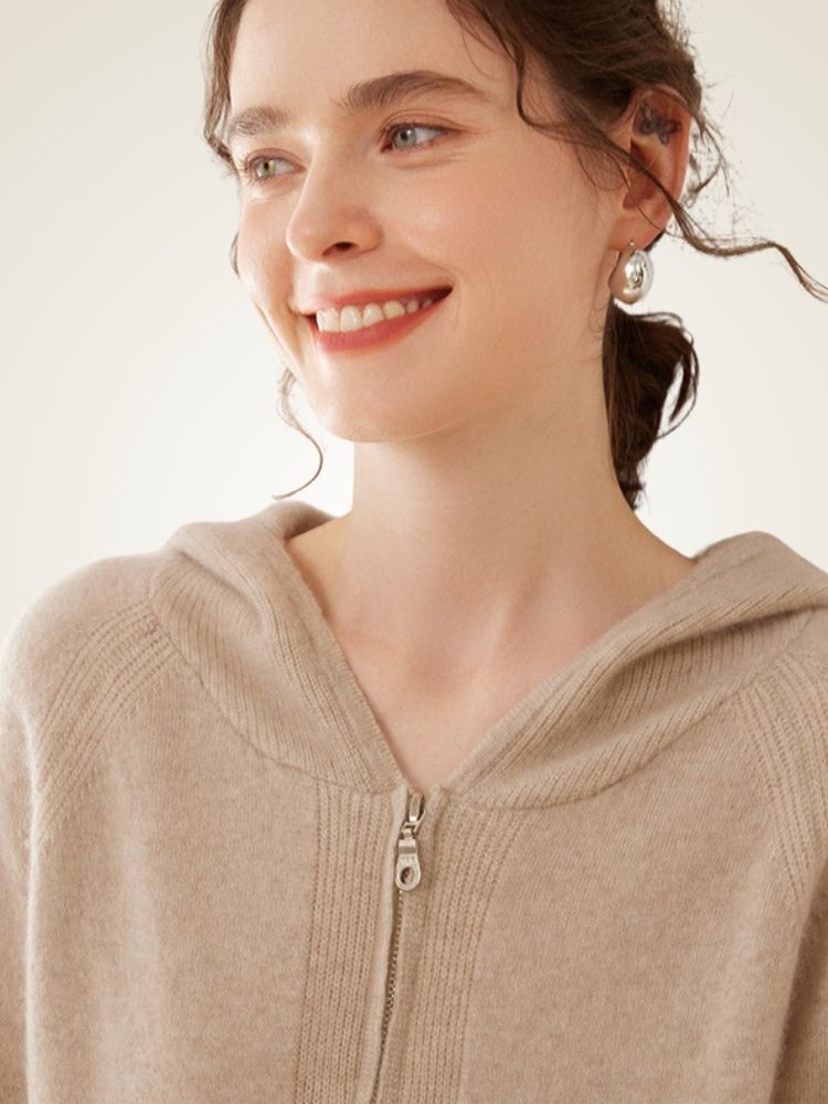 Lorynna - Sweat à capuche zippé en cachemire