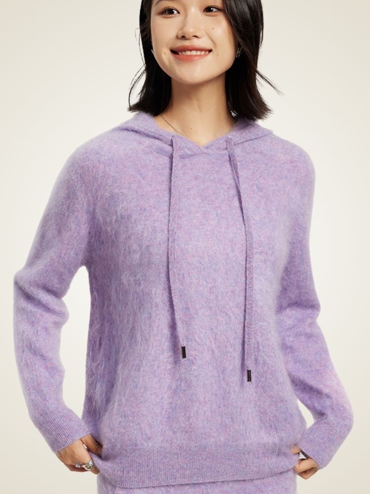 LanlyCashmere Brushed Cashmere Hoodie – Soft Fuzzy Knit Pullover