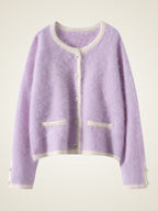 LanlyCashmere Contrast Trim Cashmere Cardigan – Soft Cropped Knit Jacket