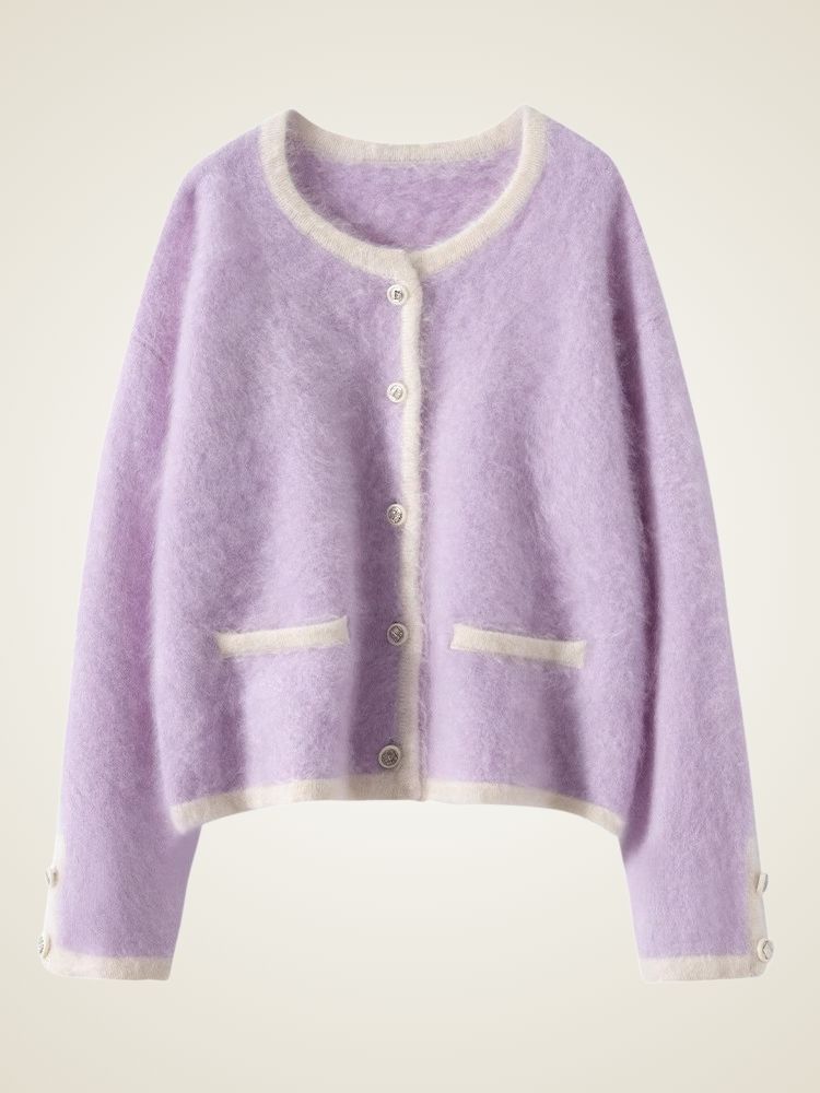 LanlyCashmere Contrast Trim Cashmere Cardigan – Soft Cropped Knit Jacket