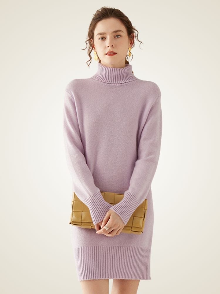 LanlyCashmere Turtleneck Cashmere Dress Slim Fit Knit Bodycon