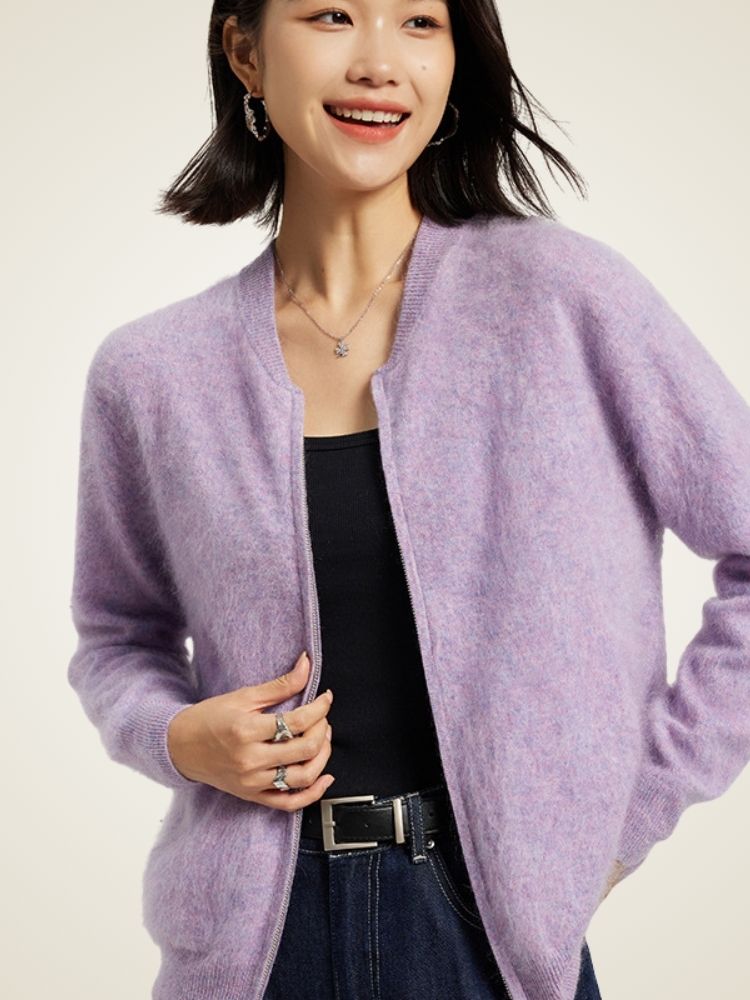 LanlyCashmere Women’s Zip-Up Cashmere Cardigan – Fluffy Soft Knit Jacket