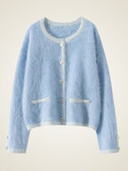 LanlyCashmere Contrast Trim Cashmere Cardigan – Soft Cropped Knit Jacket