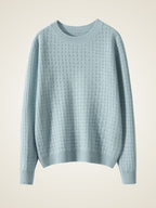 LanlyCashmere Textured Cashmere Sweater – Basketweave Knit Crewneck Pullover