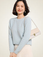 LanlyCashmere Textured Cashmere Sweater – Basketweave Knit Crewneck Pullover