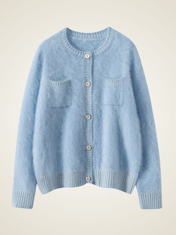 LanlyCashmere Women’s Contrast Trim Cashmere Cardigan – Soft Knit Button Sweater