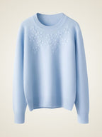 LanlyCashmere Women’s Hand Embroidered Floral Cashmere Sweater – Crew Neck Knit Pullover