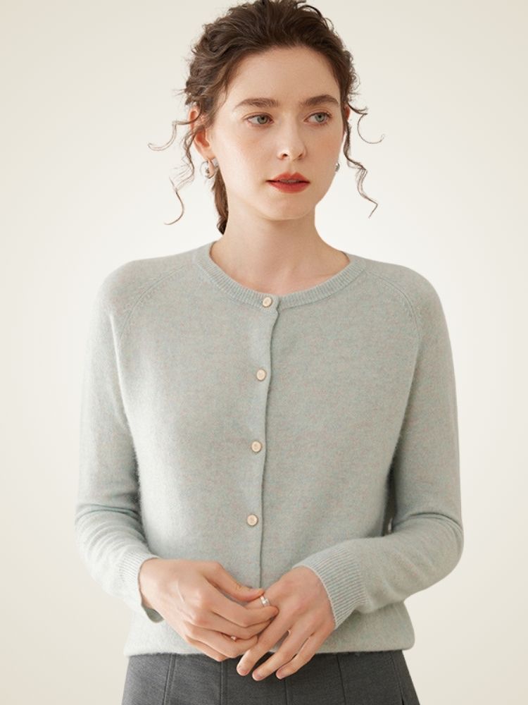 LanlyCashmere Classic Round Neck Premium Mongolia Cashmere Cardigan