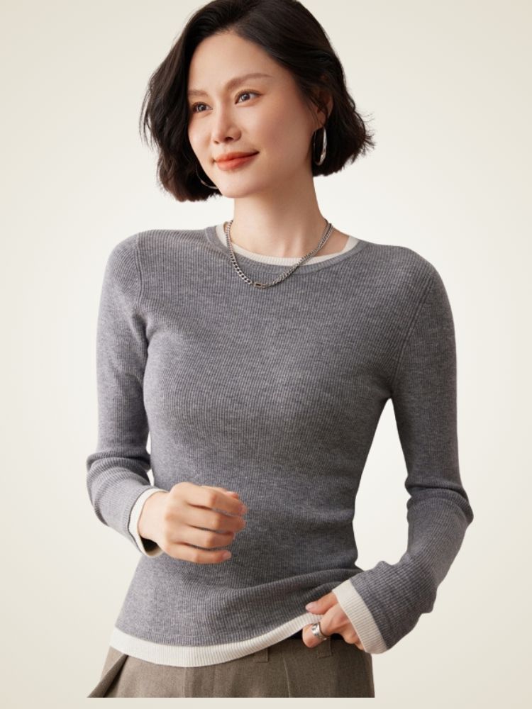 LanlyCashmere Slim Fit Cashmere Sweater – Ribbed Crewneck Lightweight Knit