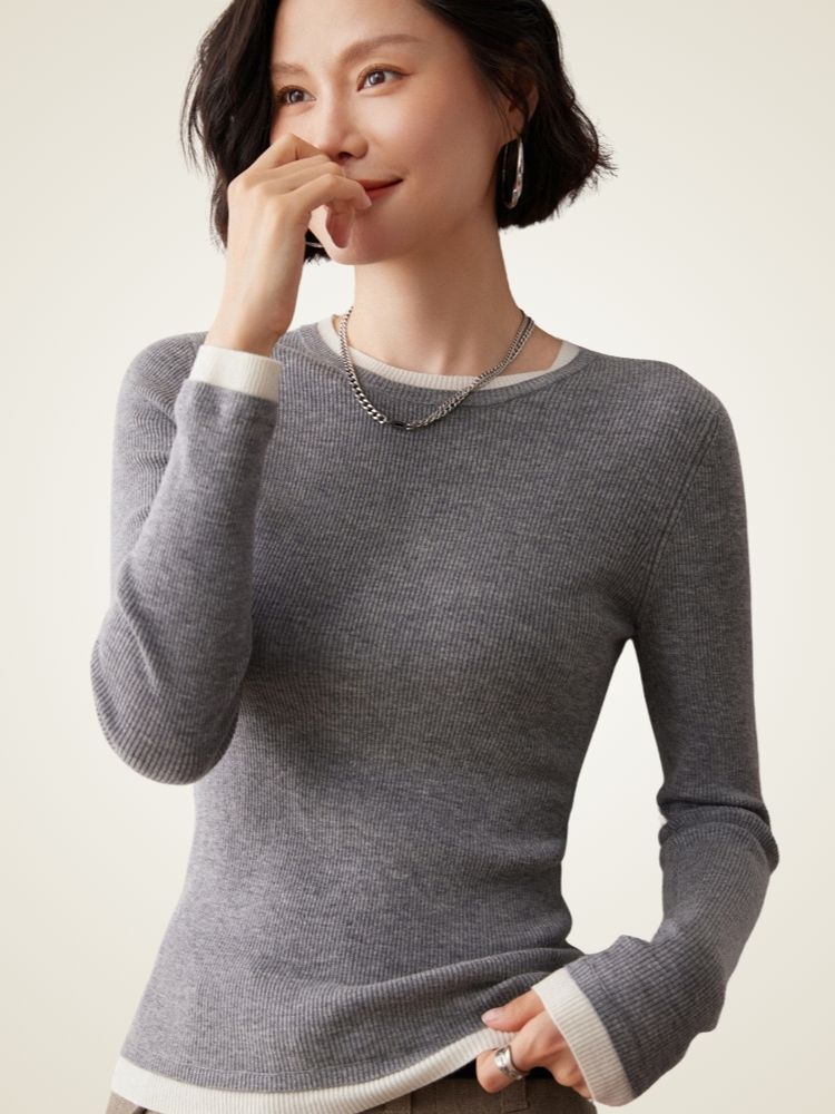 LanlyCashmere Slim Fit Cashmere Sweater – Ribbed Crewneck Lightweight Knit