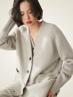 LanlyCashmere Women’s Chunky Cashmere Cardigan – Deep V Neck Button Knit Sweater