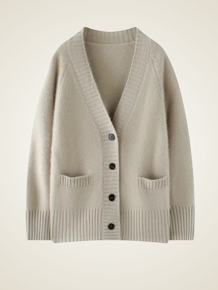LanlyCashmere Women’s Chunky Cashmere Cardigan – Deep V Neck Button Knit Sweater