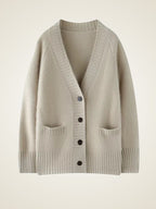 LanlyCashmere Women’s Chunky Cashmere Cardigan – Deep V Neck Button Knit Sweater