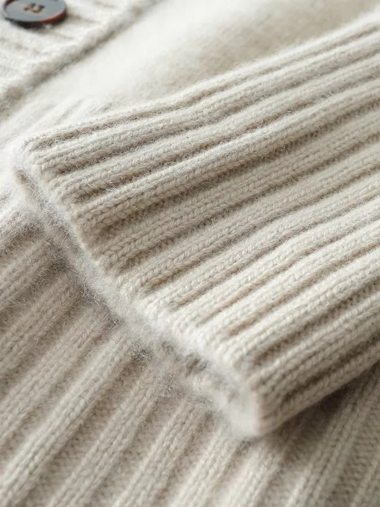 LanlyCashmere Women’s Chunky Cashmere Cardigan – Deep V Neck Button Knit Sweater