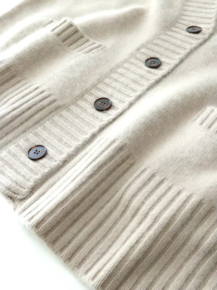 LanlyCashmere Women’s Chunky Cashmere Cardigan – Deep V Neck Button Knit Sweater